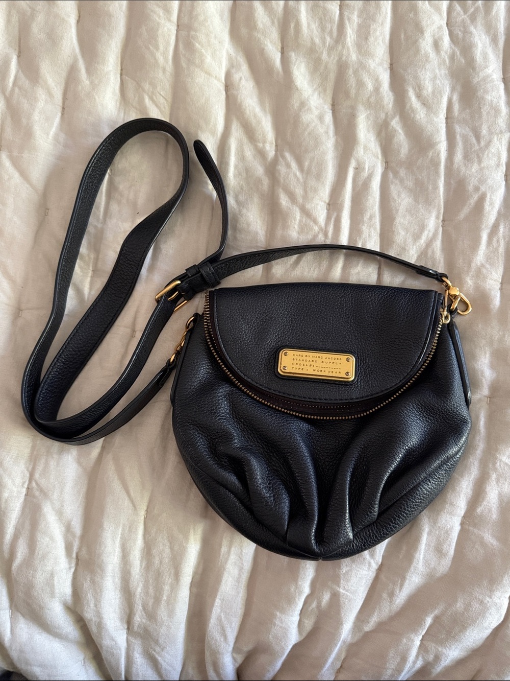 Marc by Marc Jacobs Black Pebbled Leather Crossbody with Gold Hardware